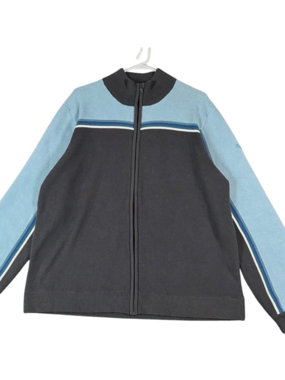 Y2K Mossimo men's full-zip sweater jacket blue and gray striped